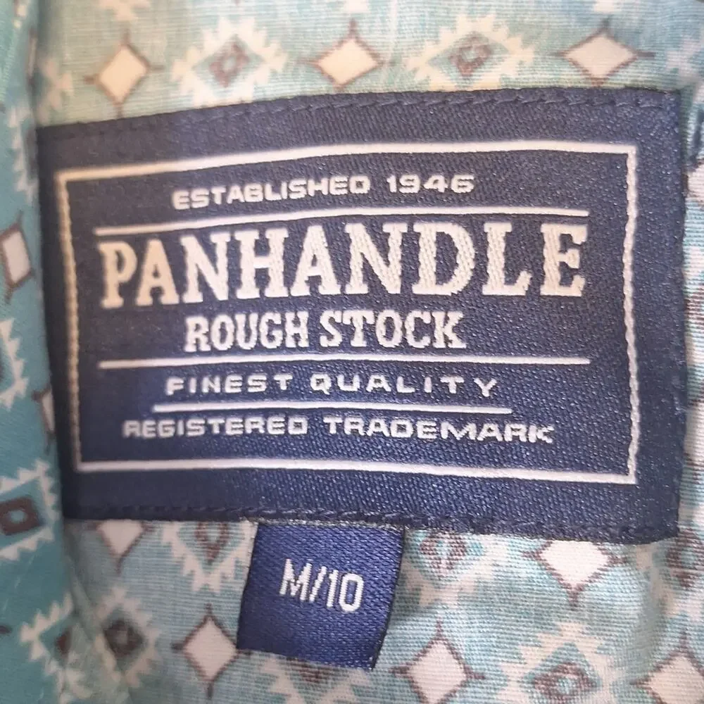 Panhandle Rough Stock Boys Pearl Snap Western Shirt Turquoise Sz.M (10)#1179